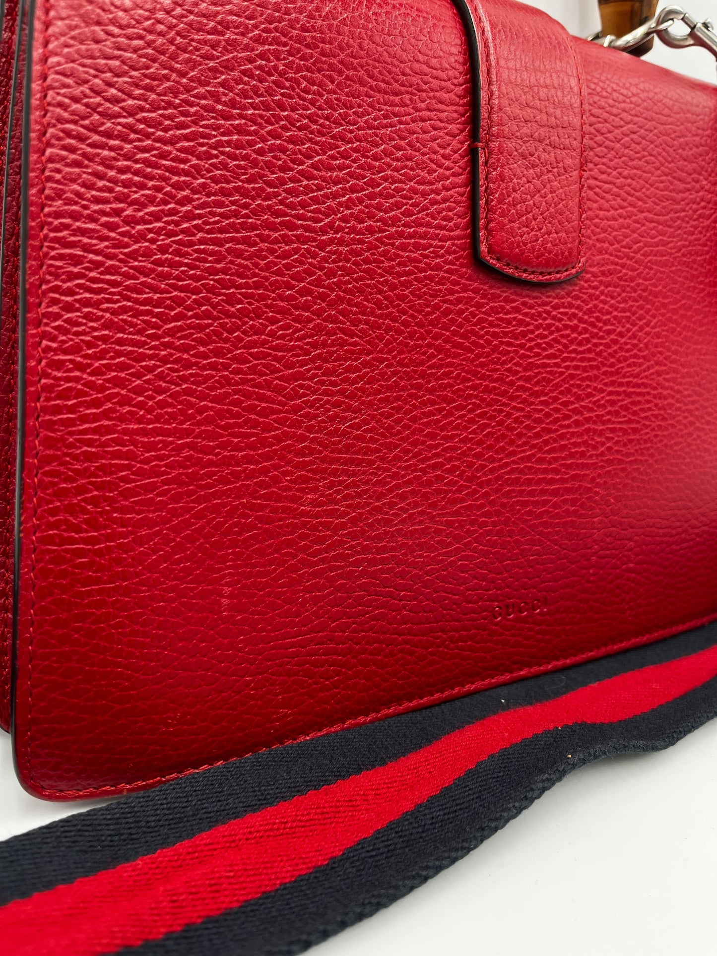 Gucci Dionysus Bamboo Top Handle Bag Leather Red Leather Handbag ( )
