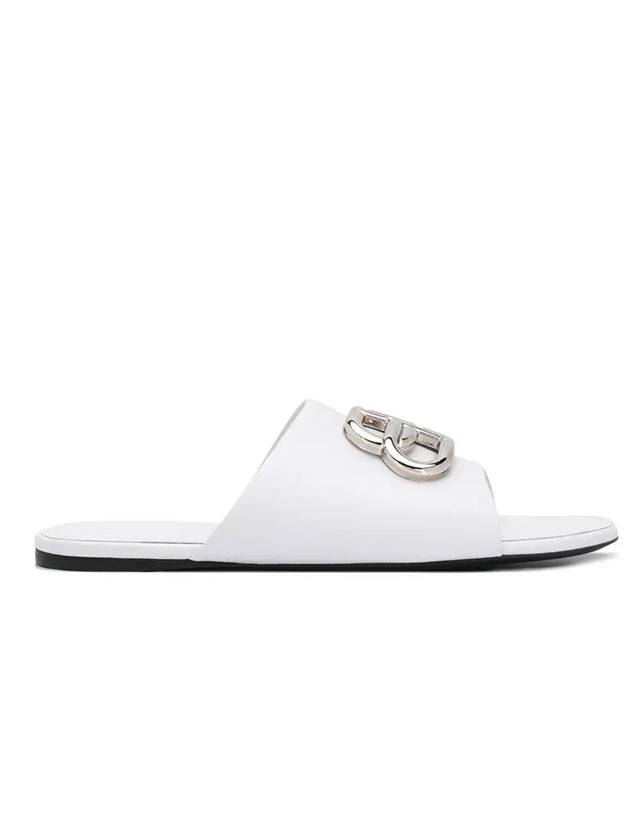 Luxury Balenciaga Trending 2026 Silver BB Logo Slippers White