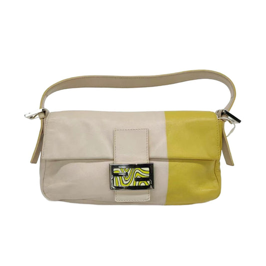 Fendi Baguette Lambskin Leather Shoulder Bag Beige Yellow