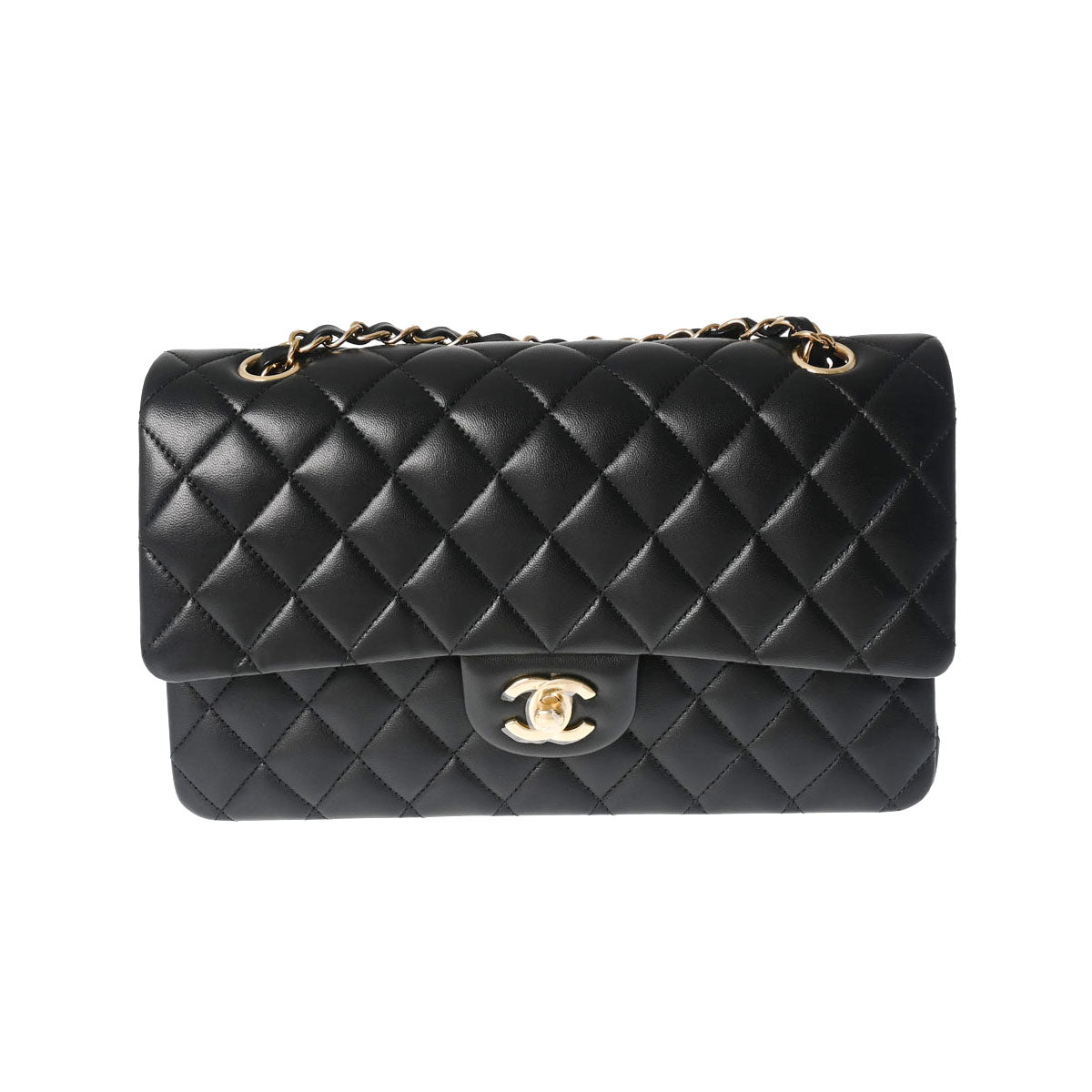 CHANEL Chanel Mattress W Flap Chain Shelter 25cm Black Gold Tools A01112 Lady Ramskin Shelter Bag Un