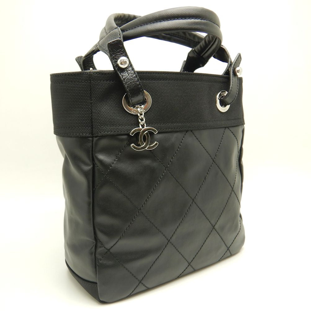 Chanel Paris Biarritz Tote Bag PM PVC Coated Canvas Black