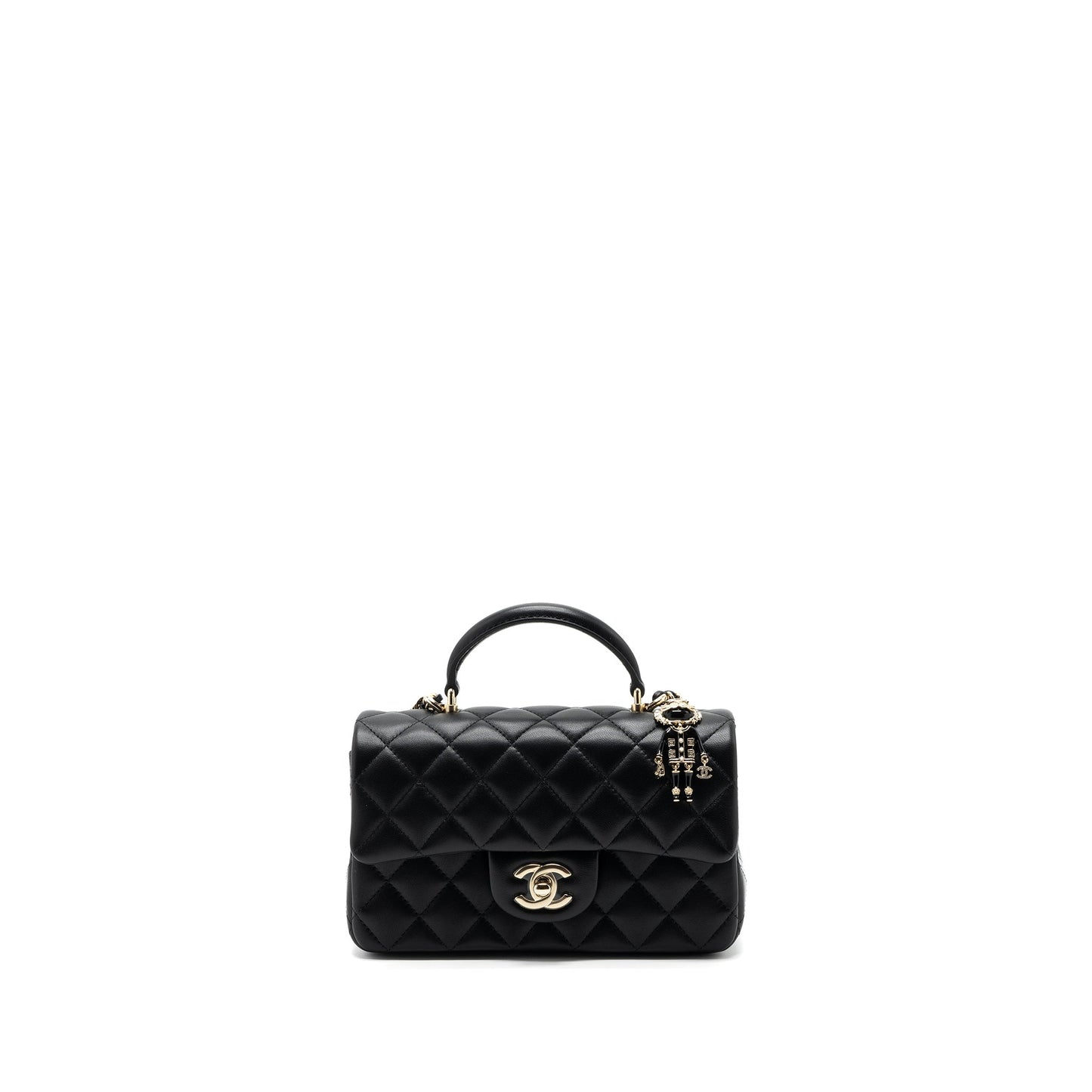 Chanel 22P Lion Charm Top Handle Mini Rectangular Flap Bag Lambskin Black L (microchip)