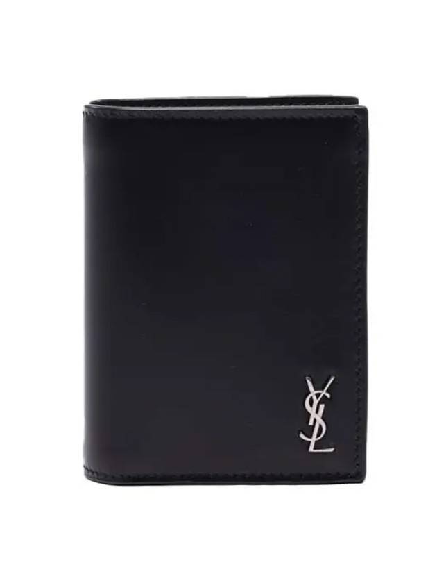 Luxury Saint Laurent Trending 2025 Men's Tiny Monogram Logo Half Wallet Black