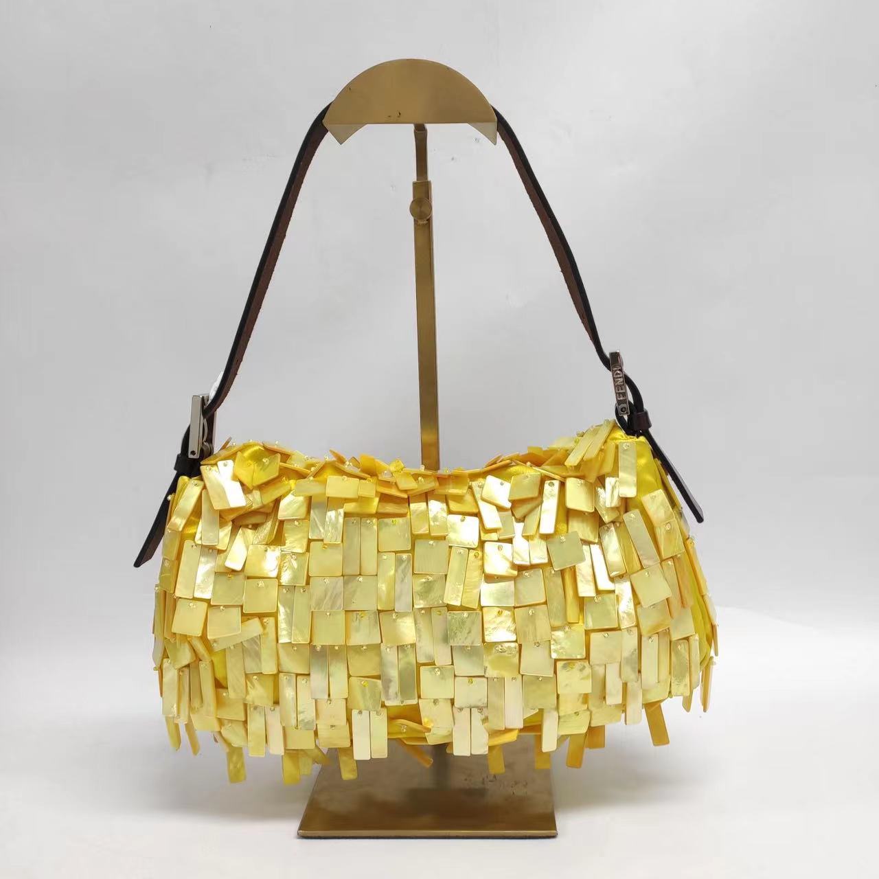 Fendi Baguette Yellow Silk with Mother-of-pearl Sequins Rare