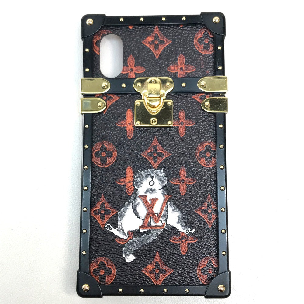 LOUIS VUITTON iPhone case M63891 Monogram canvas Black x orange Transformed monogram Eye Trunk Catgram Women