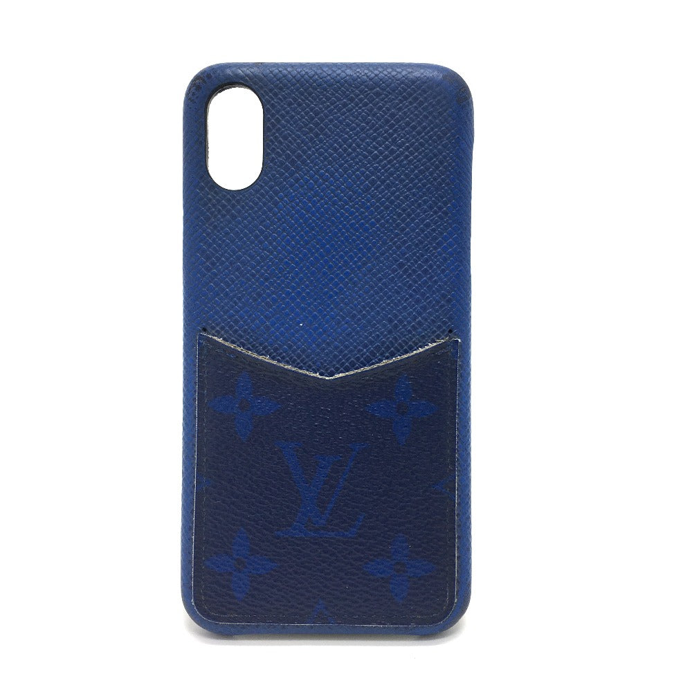 LOUIS VUITTON iPhone case M67680 Taiga Leather, Monogram Canvas blue Taigalama IPHONE / Bumper XS mens(Unisex)