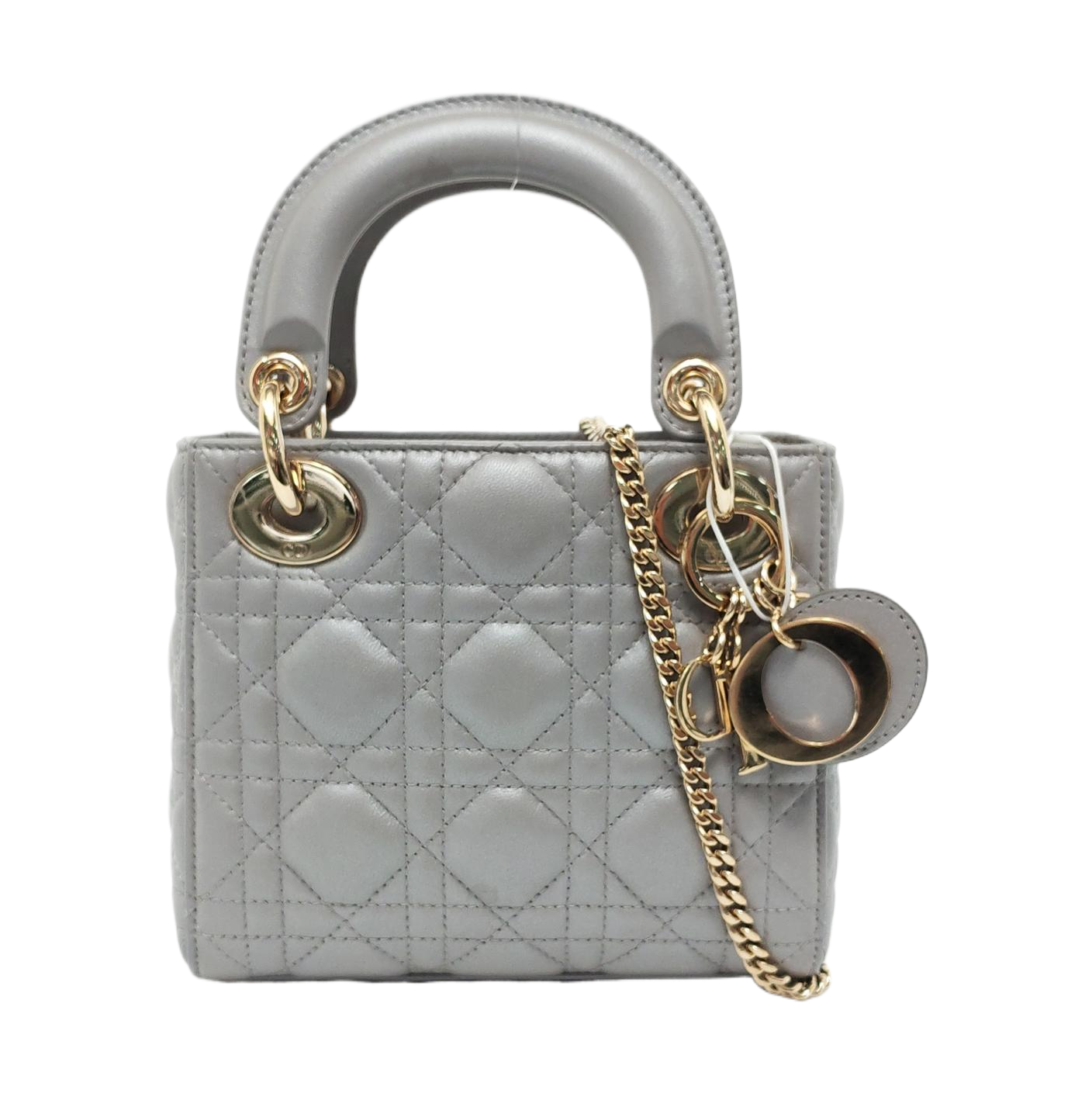 Lady Dior Mini Pearlescent Grey Cannage Lambskin Gold Hardware Chain Strap
