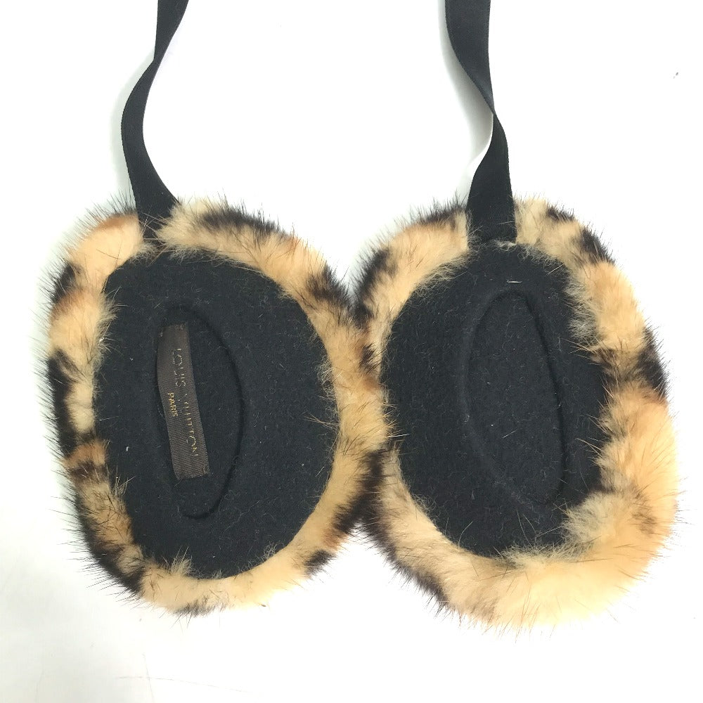 LOUIS VUITTON Earmuff fur Brown fur Leopard leopard print leopard Women