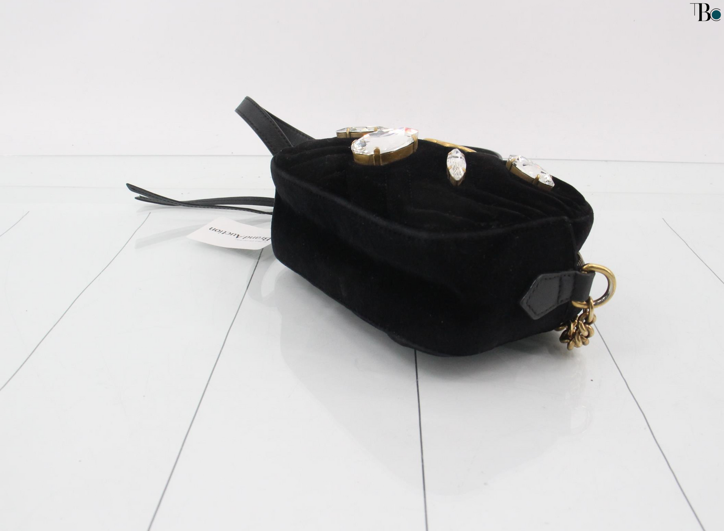 Gucci Gg Marmont Flap Bag Crystal Embellished Matelasse Velvet Black Velvet Shoulder Bag Bag ( )