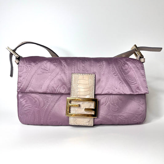 FENDI Baguette Purple Silk with embossed pattern