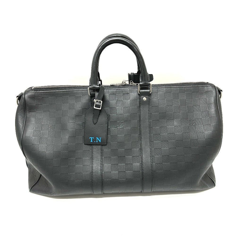 LOUIS VUITTON Boston Duffel bag N41145 Damier Anfini Leather black Keepall bandouliere45
