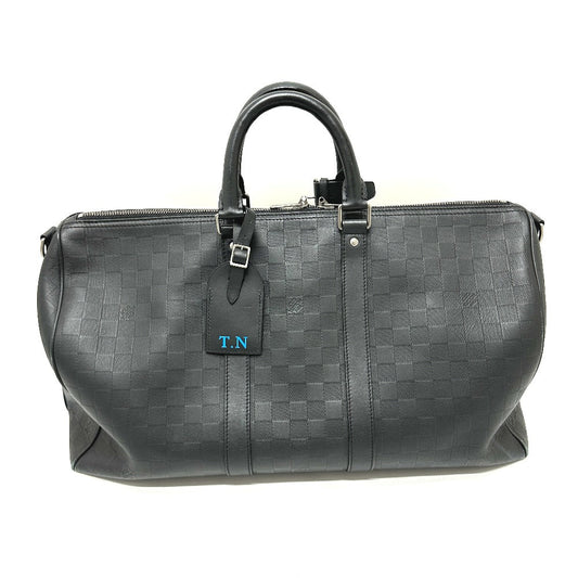 LOUIS VUITTON Boston Duffel bag N41145 Damier Anfini Leather black Keepall bandouliere45