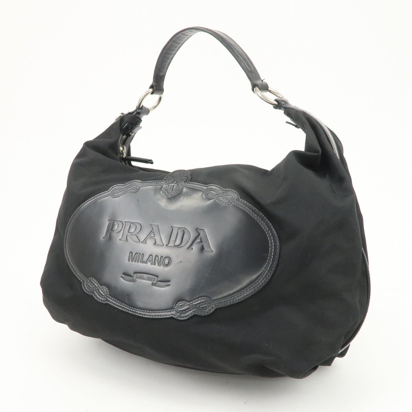 PRADA Logo Nylon Leather Shoulder Bag Hand Bag Black BR3287