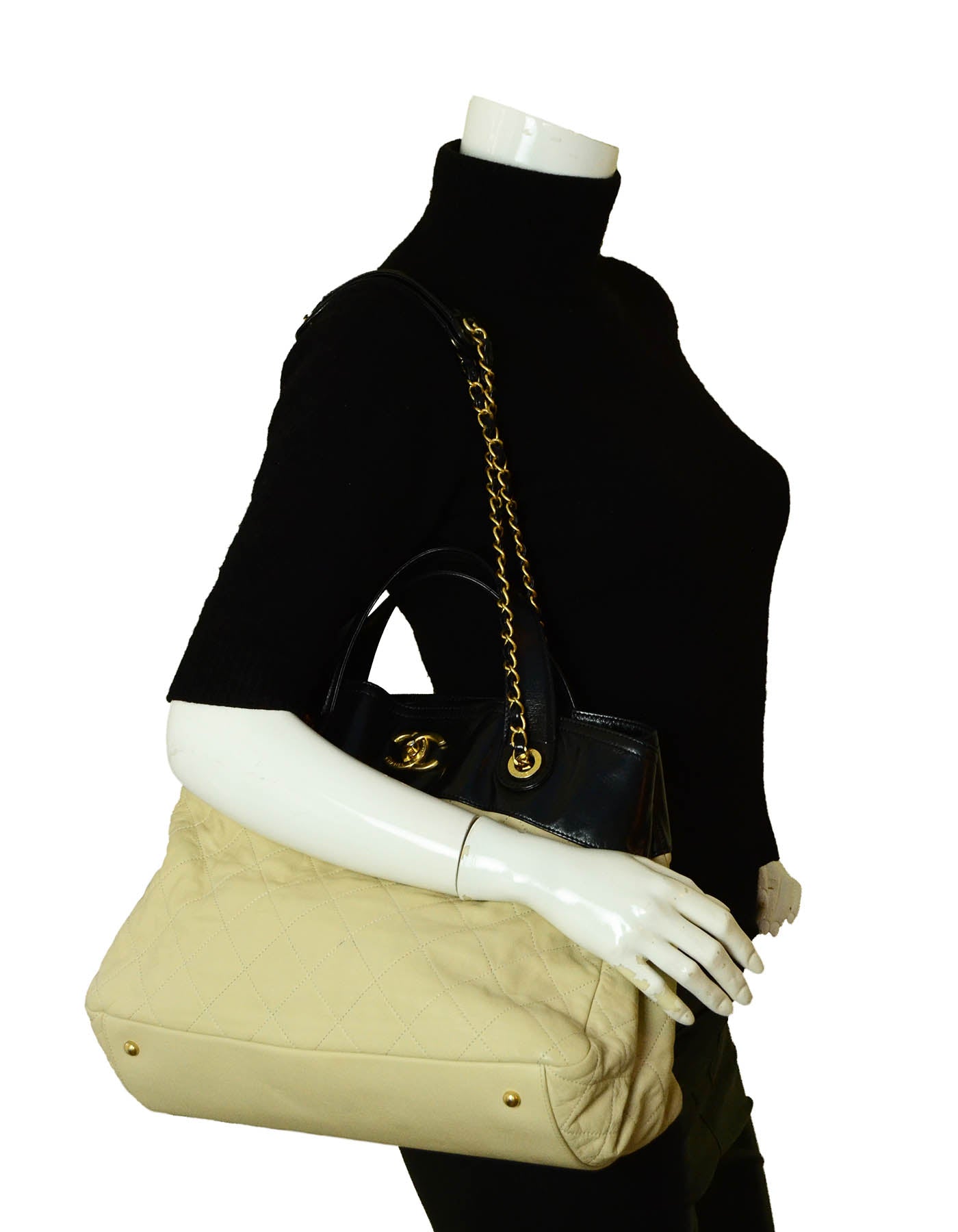 Chanel Black/Beige Quilted Leather In-the-Mix Tote Bag