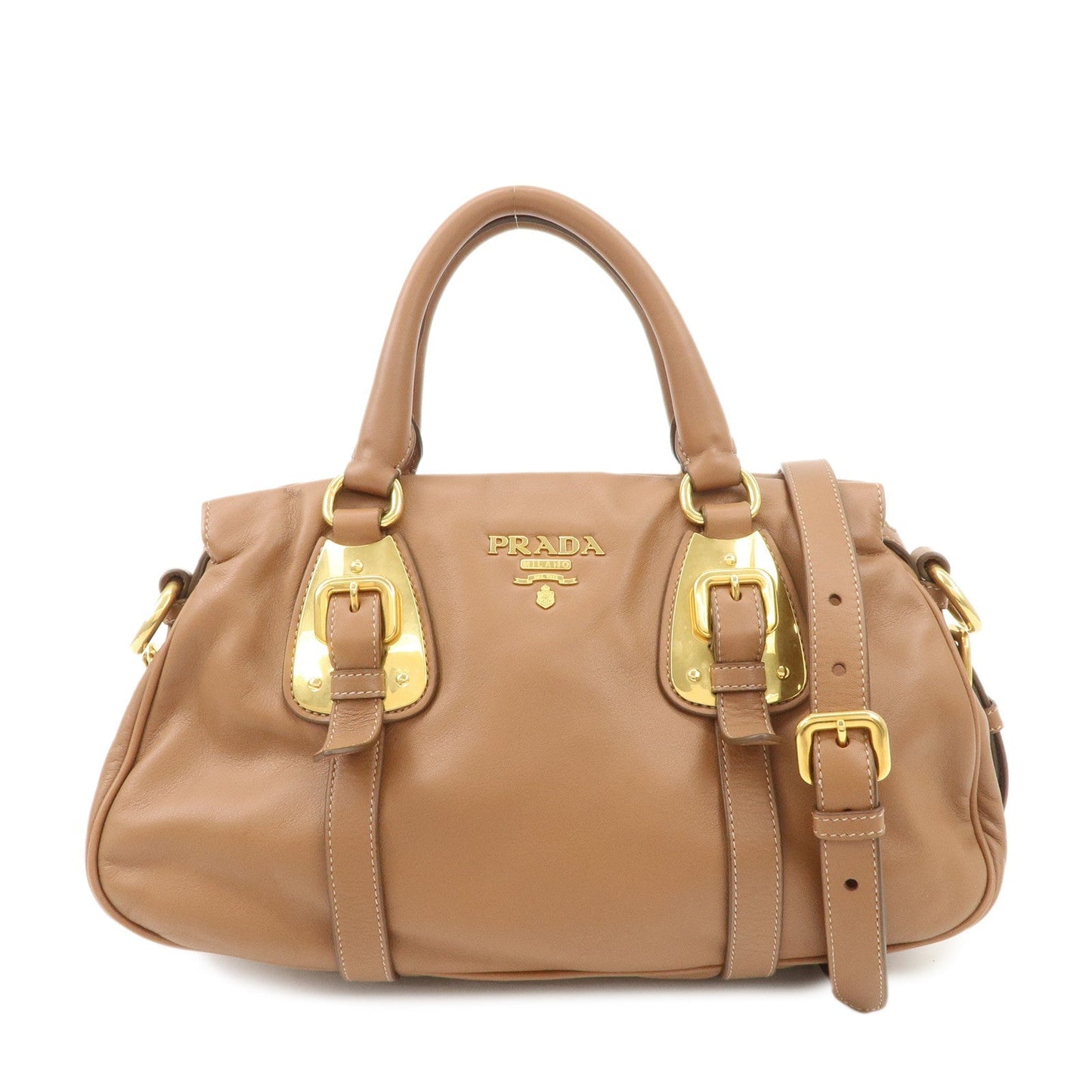 PRADA Leather 2Way Bag Hand Bag Shoulder Bag Brown BN2435