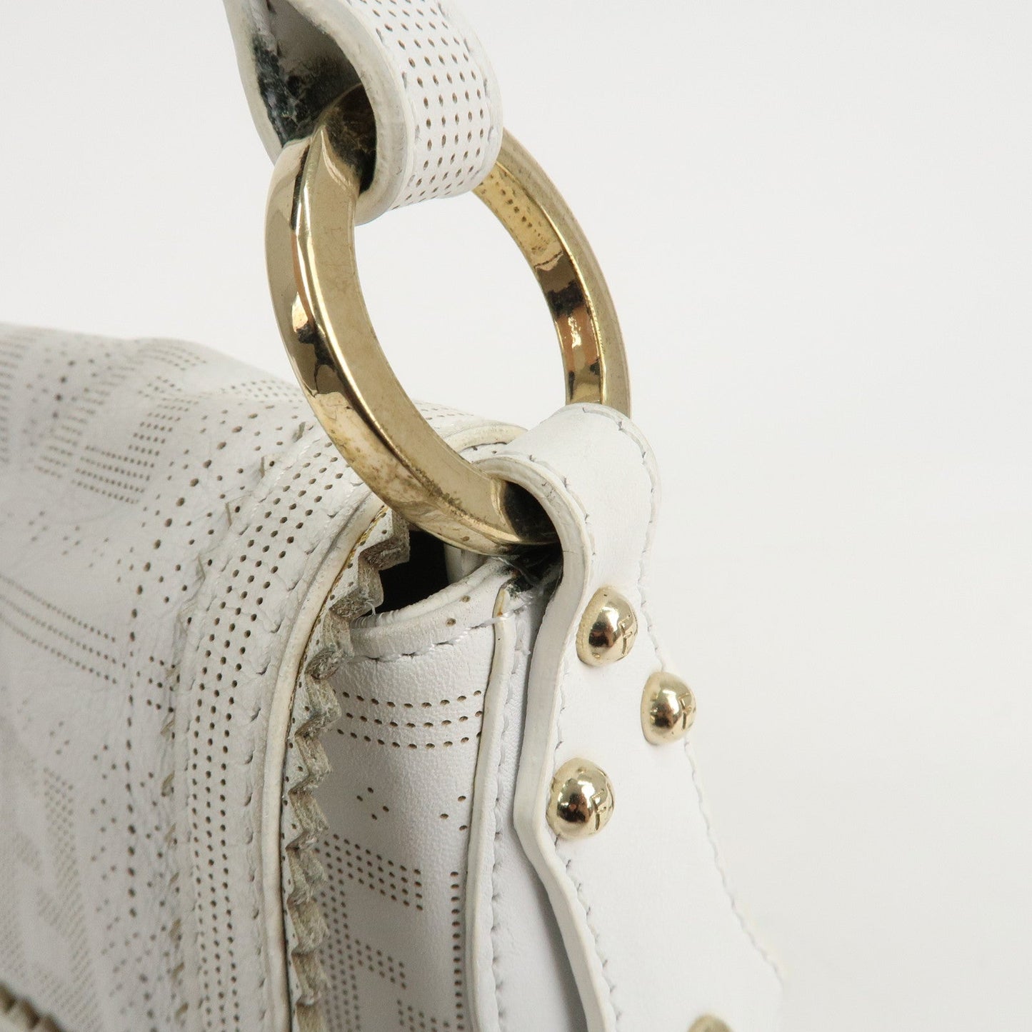 FENDI Zucca Leather Shoulder Bag Hand Bag White 8BR445