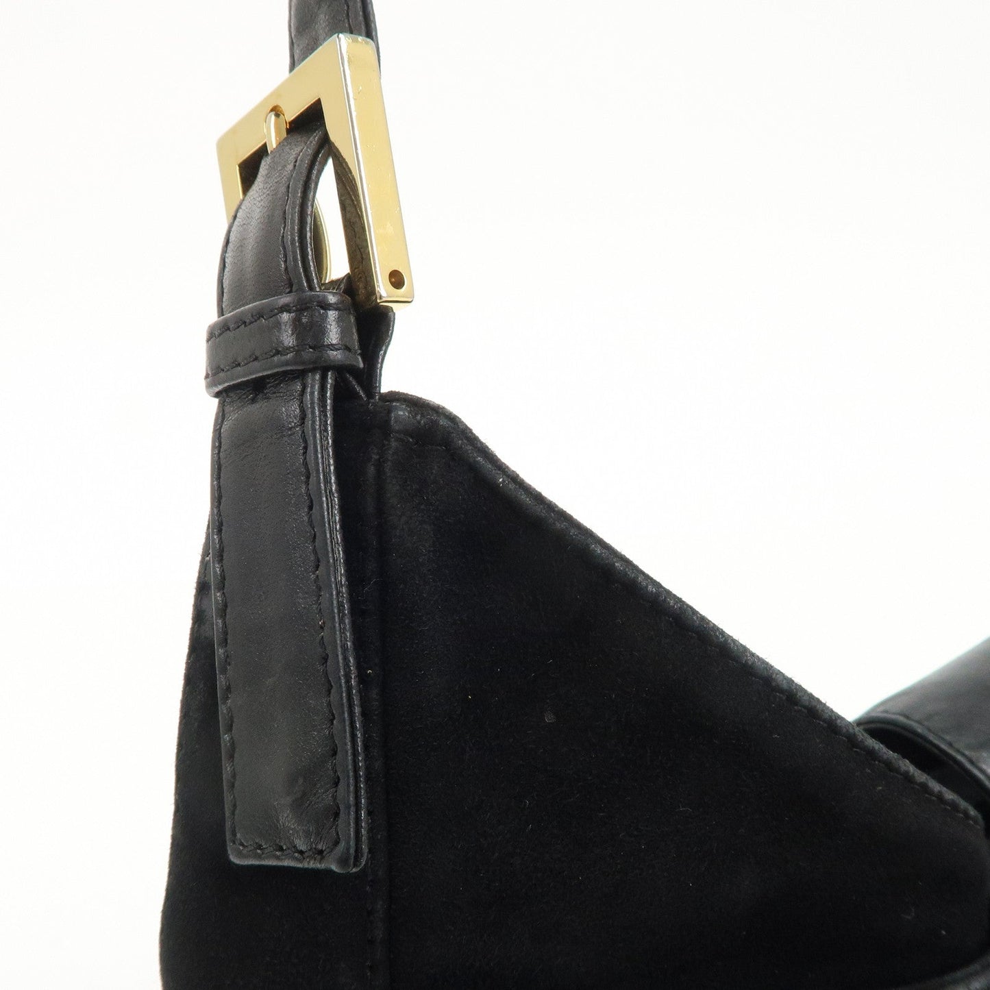 FENDI Suede Leather Shoulder Bag Black 26569