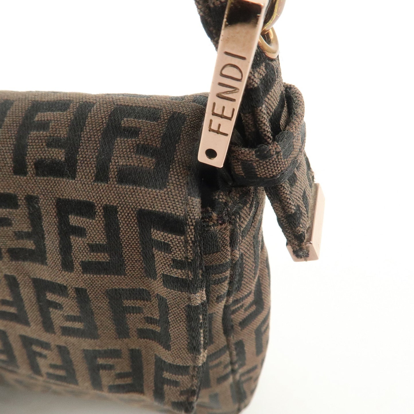 FENDI Mamma Baguette Canvas Shoulder Bag Brown Black 26424