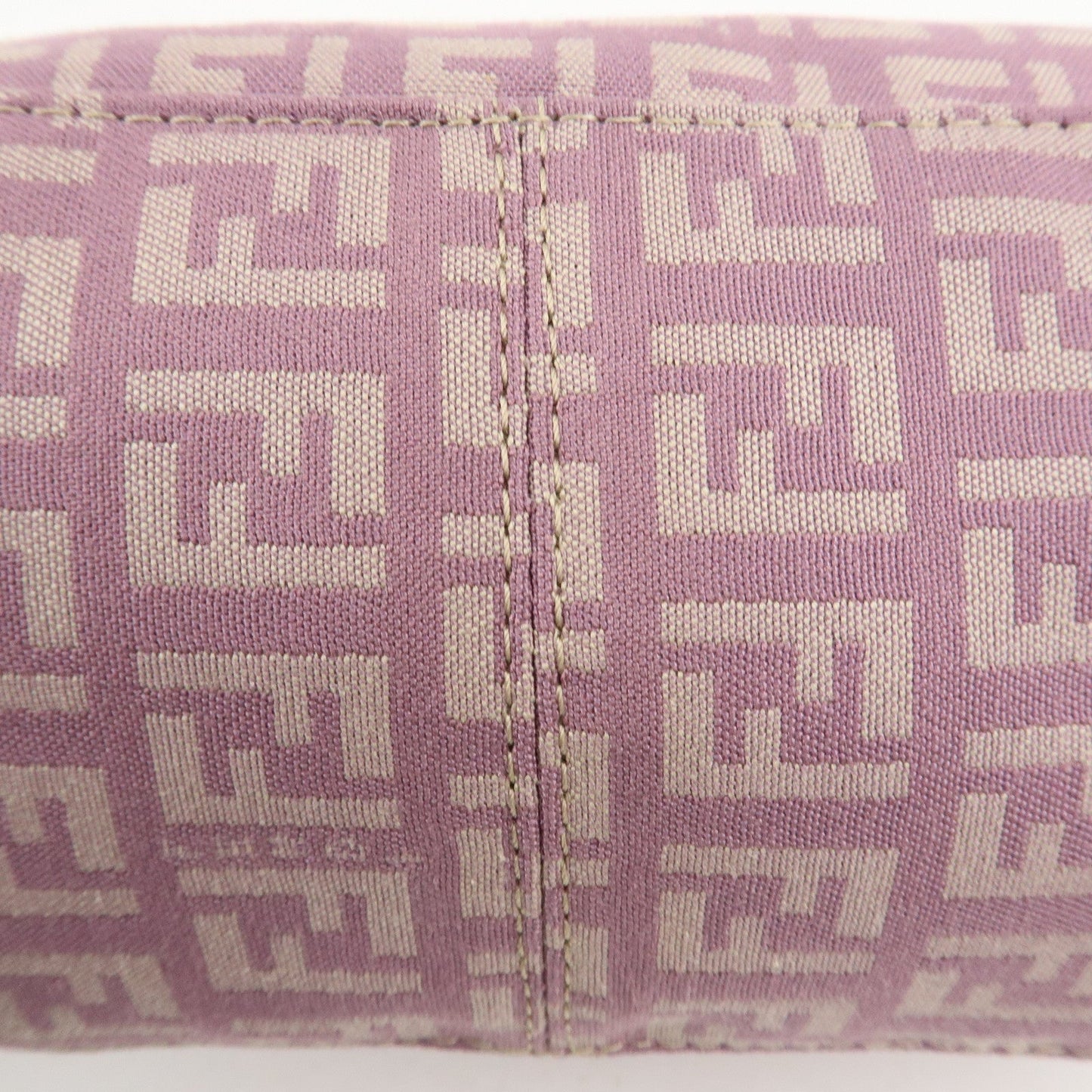 Auth FENDI  Zucchino Canvas Leather Hand Bag Pouch Purple Beige 8N0005  F/S