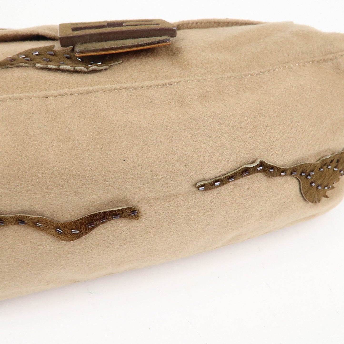 FENDI Mamma Baguette Wool Unborn Calf Shoulder Bag 26325