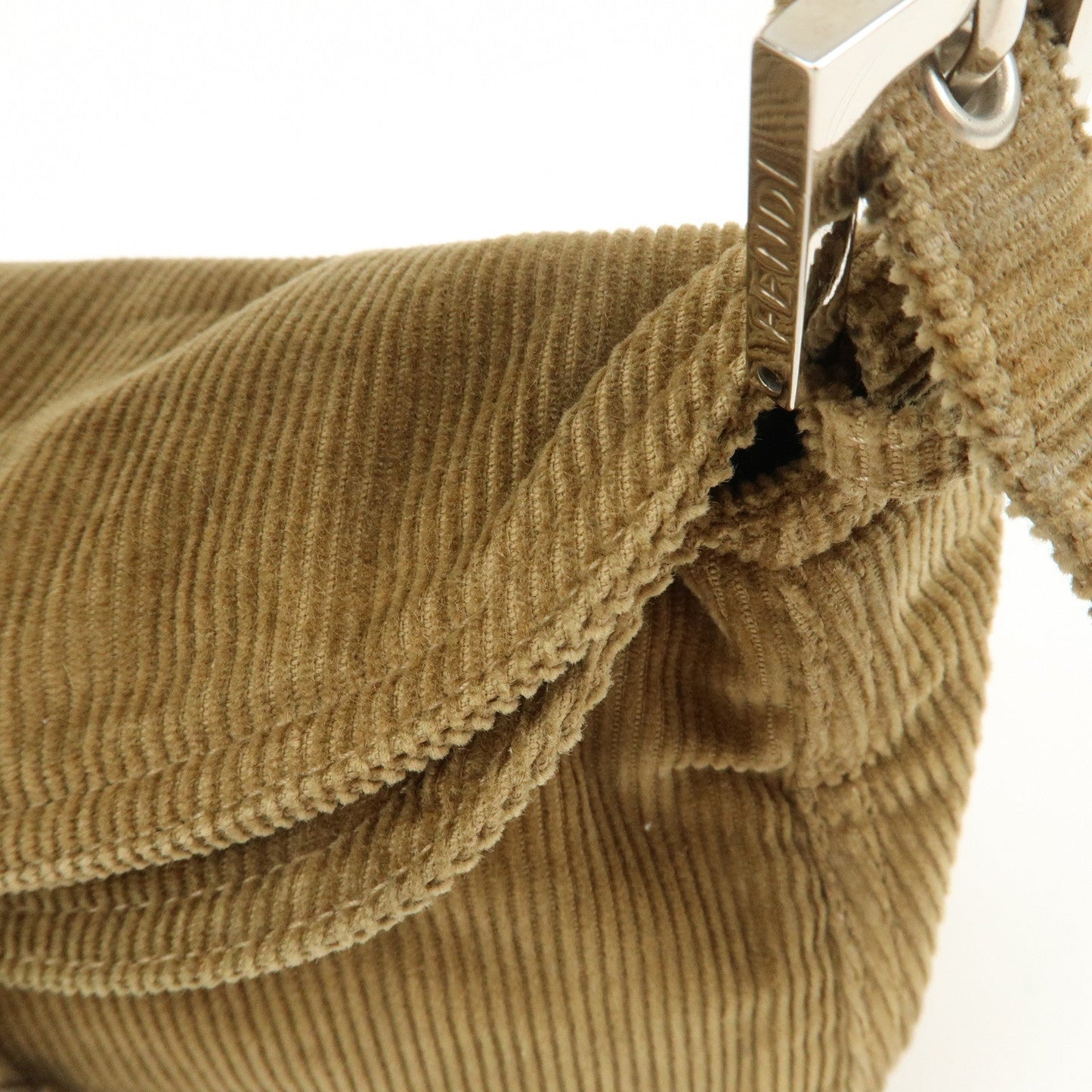 FENDI Mamma Baguette Corduroy Shoulder Bag Khaki 26725