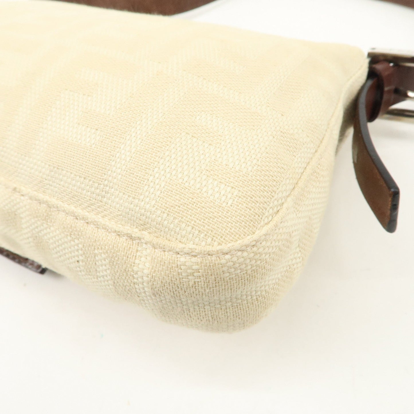 FENDI Zucca Mamma Baguette Canvas Shoulder Bag Beige White 26424