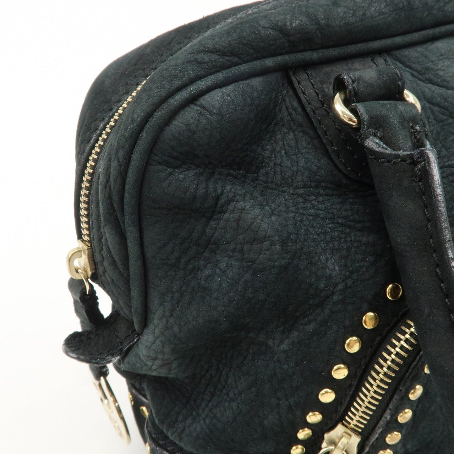 FENDI Suede Studs Mini Boston Bag Black 8BL076