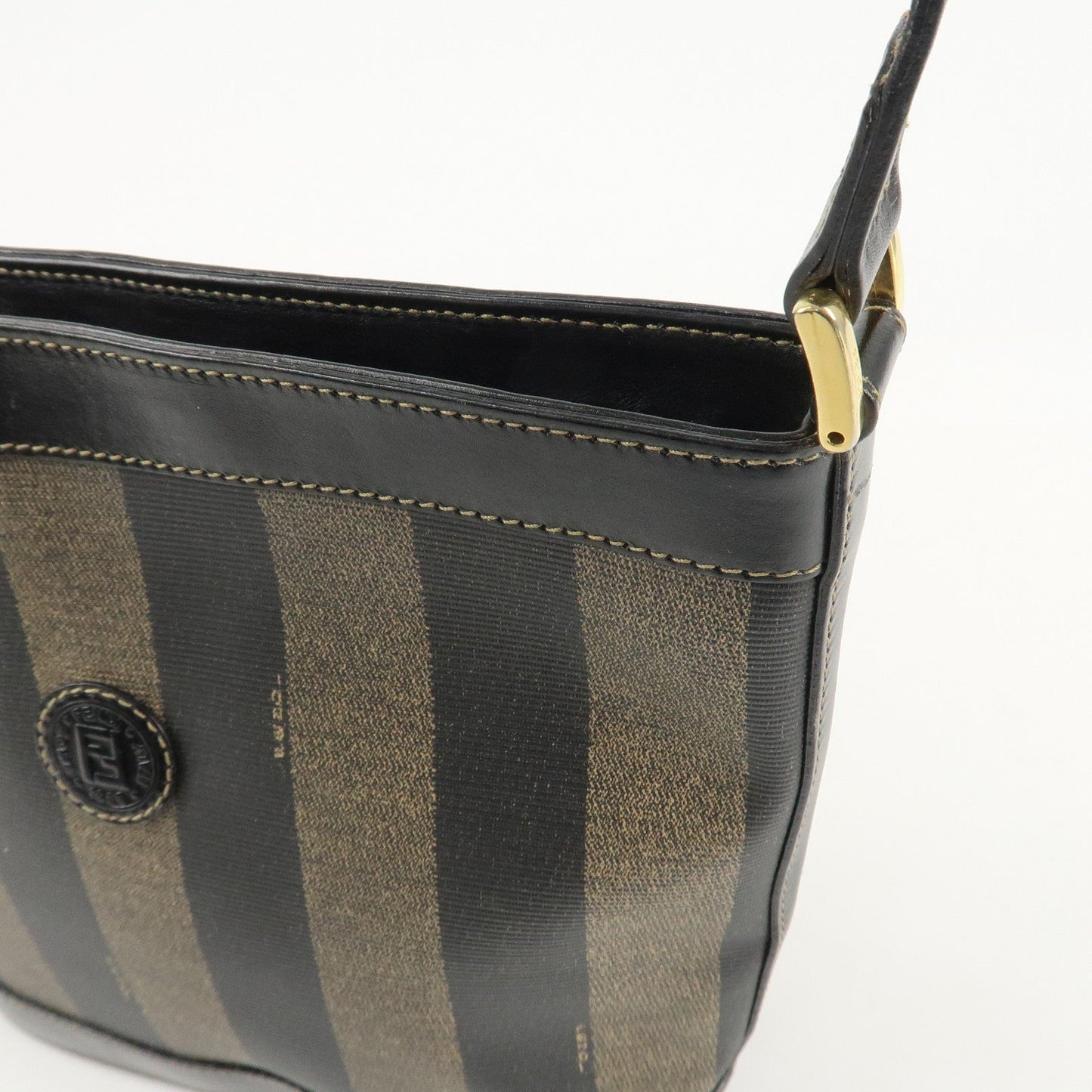 FENDI Pequin PVC Leather Shoulder Bag Black Brown 11644