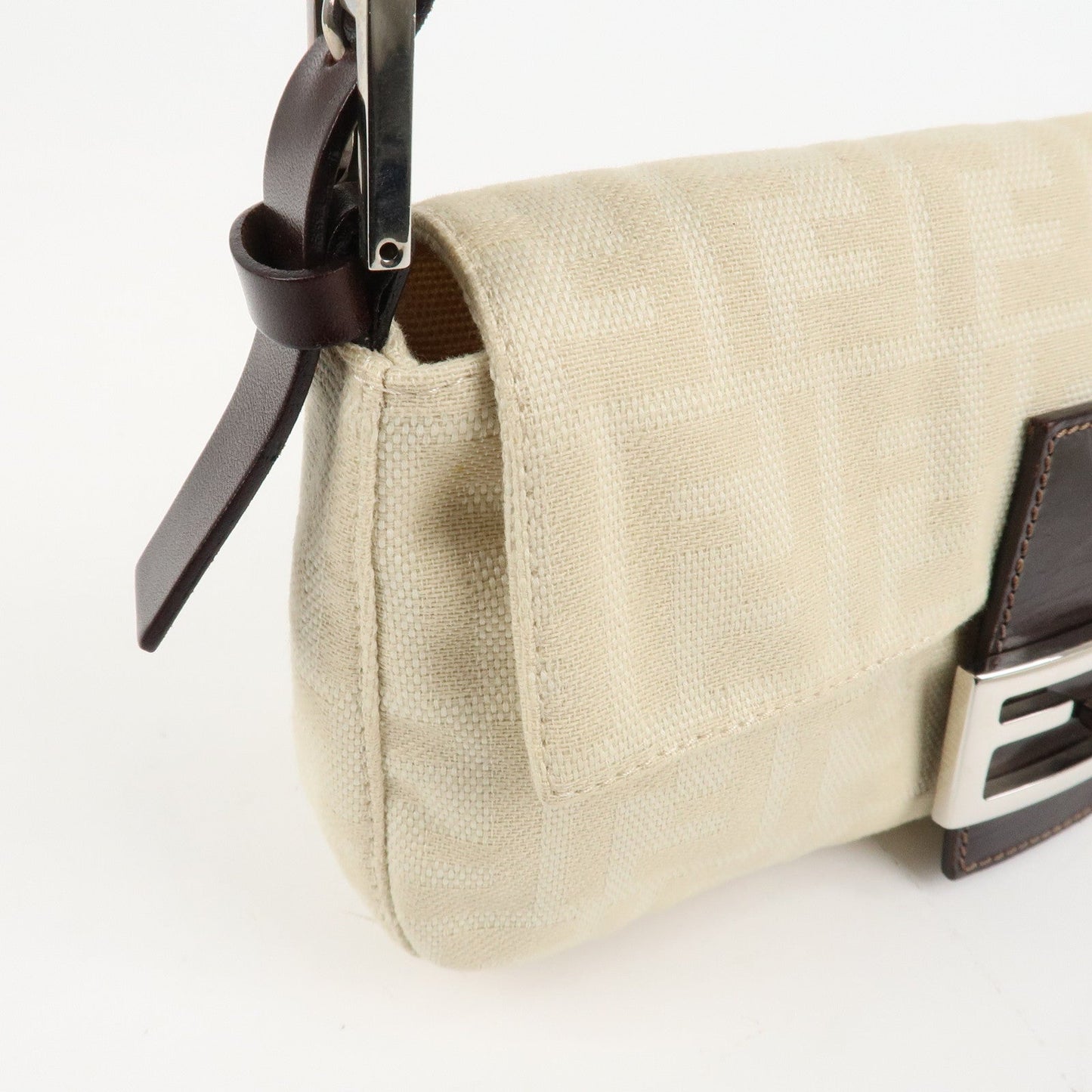 FENDI Mamma Baguette Zucca Canvas Shoulder Bag Beige White 26424