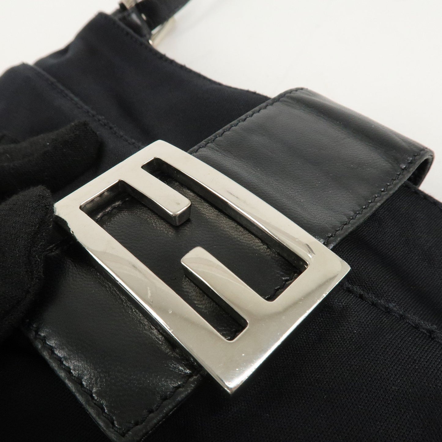 FENDI Polyester Leather Shoulder Bag Black 26727
