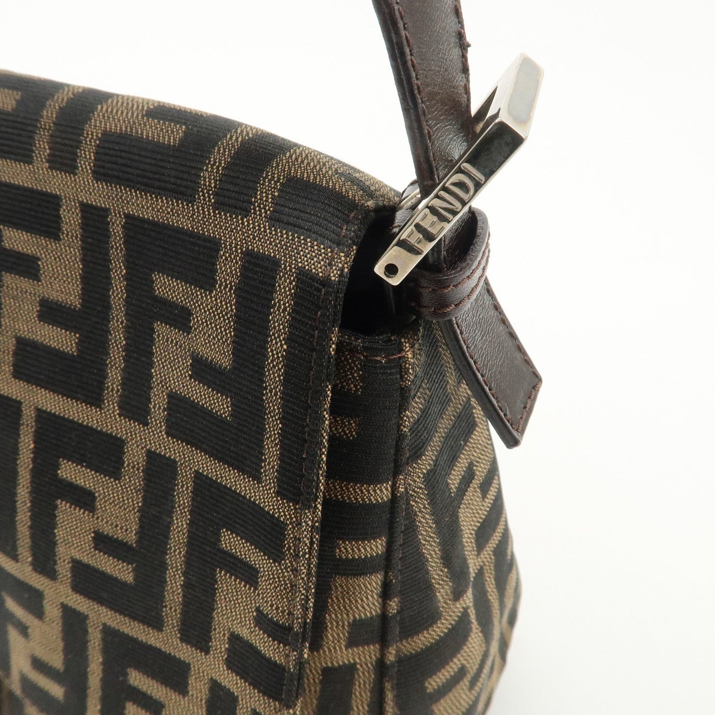 FENDI Mamma Baguette Canvas Leather Shoulder Bag Silver HDW 26325