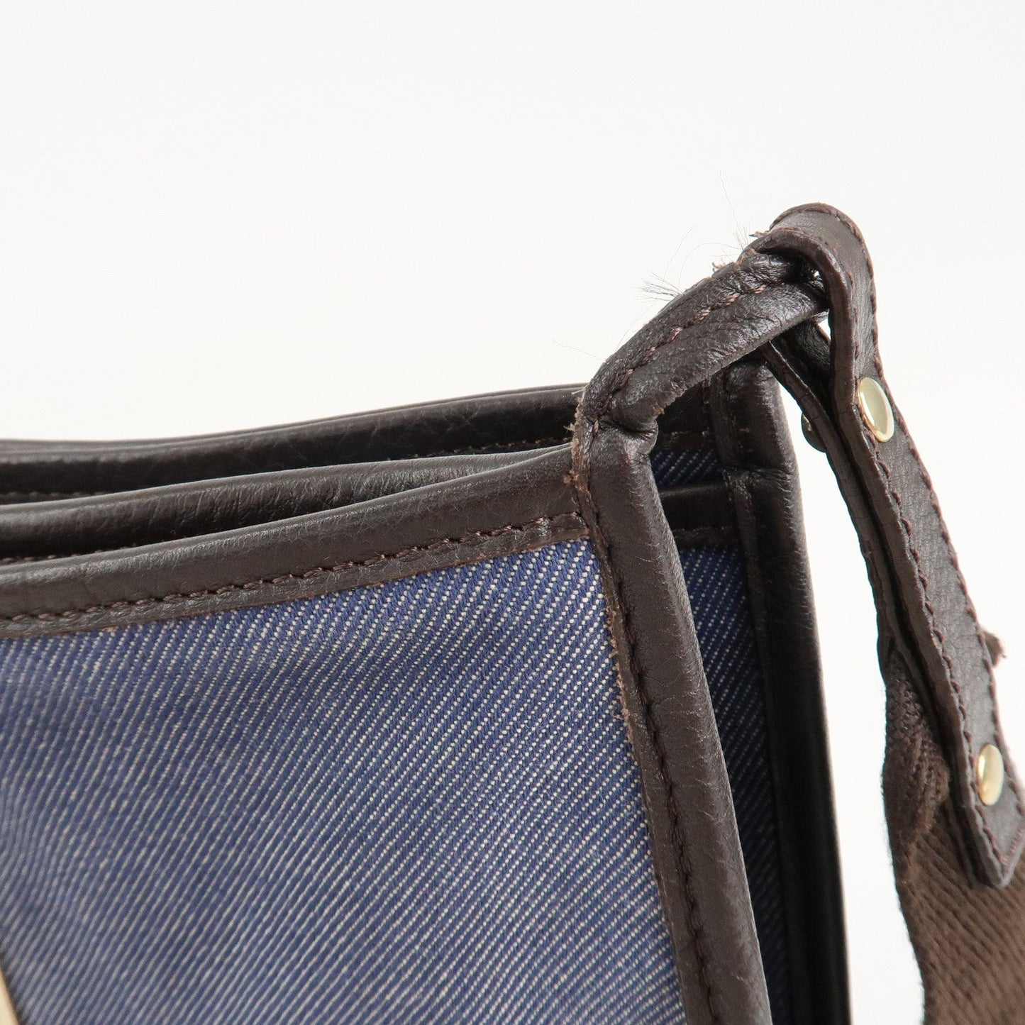 FENDI Zucca Denim Leather Shoulder Bag Cross Body Bag 8BT034