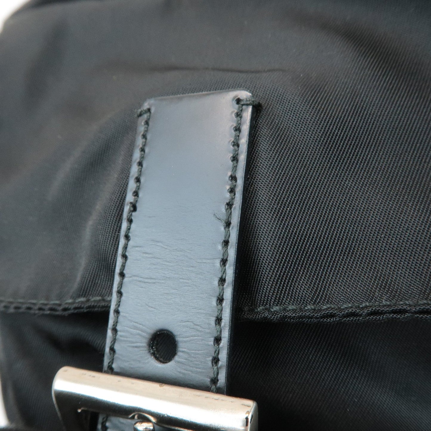 PRADA Triangle Logo Nylon Leather Back Pack Ruck Sack Black B2811