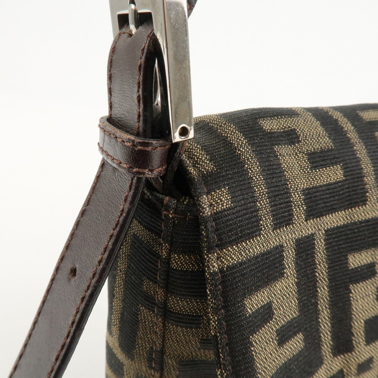 FENDI Mamma Bagguette Zucca Canvas Leather Shoulder Bag 26424