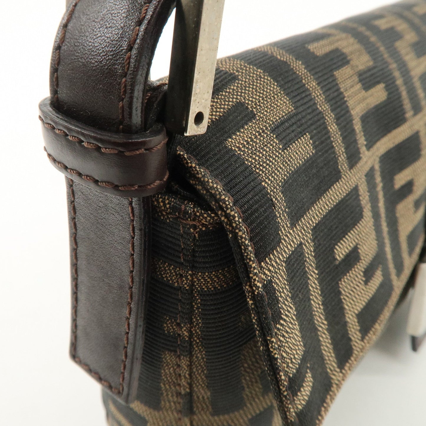 FENDI Zucca Mamma Baguette Canvas Shoulder Bag Brown Black 26424