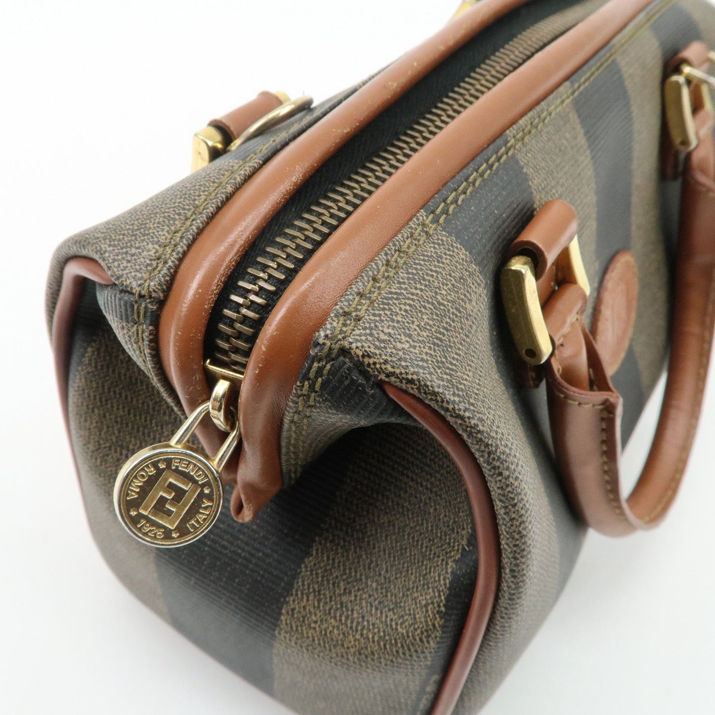 FENDI Pequin PVC Leather Hand Bag Brown Black 259021