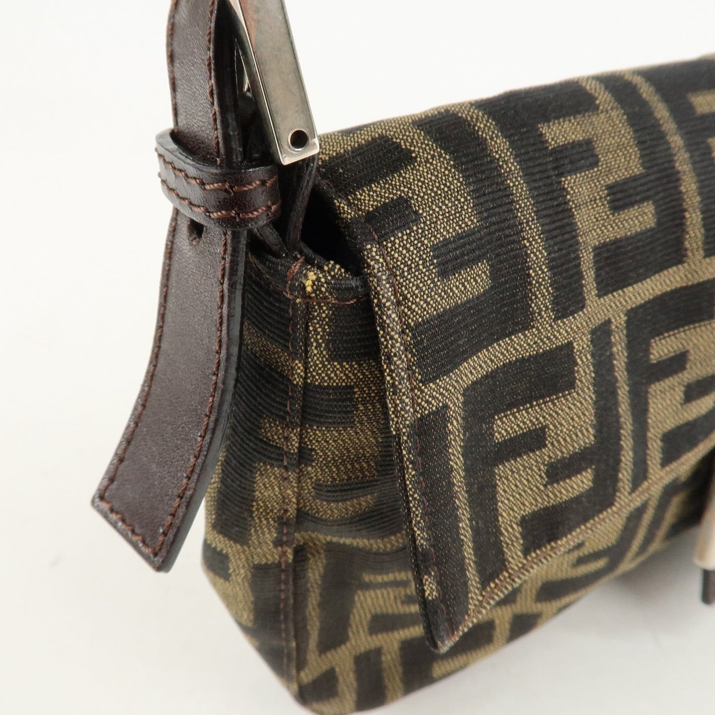 FENDI Zucca Mamma Buguette Canvas Shoulder Bag Brown Black 26424
