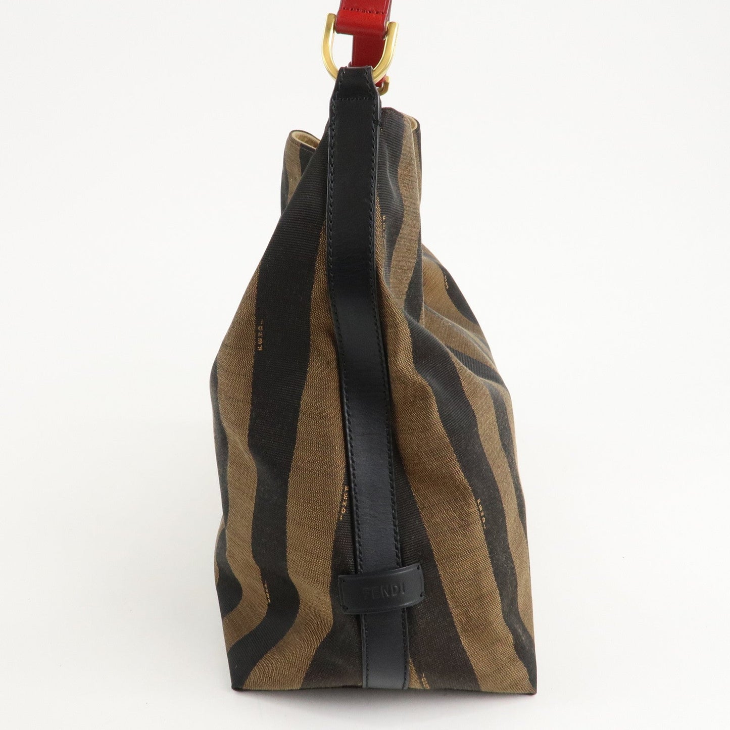 FENDI Pequin Canvas Leather Shoulder Bag Beige Black Brown 8BR653