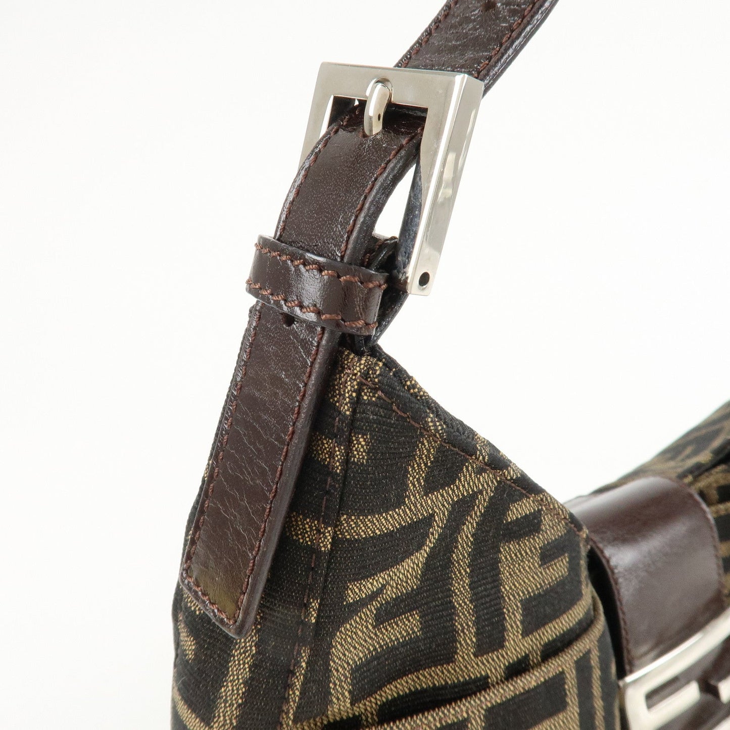 FENDI Zucca Canvas Leather Shoulder Bag Brown Black 26569