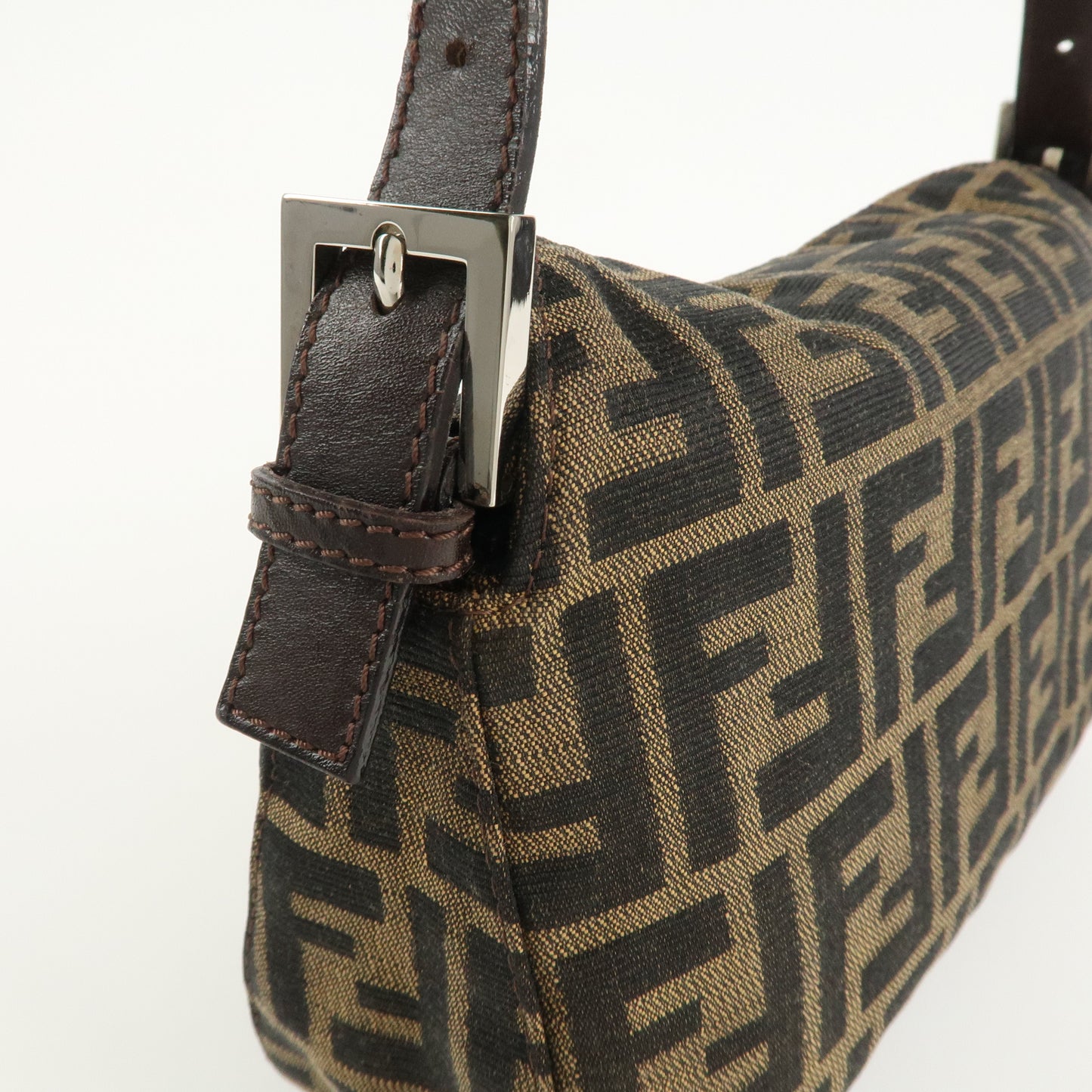 FENDI Zucca Canvas Leather Shoulder Bag Brown Black 26725