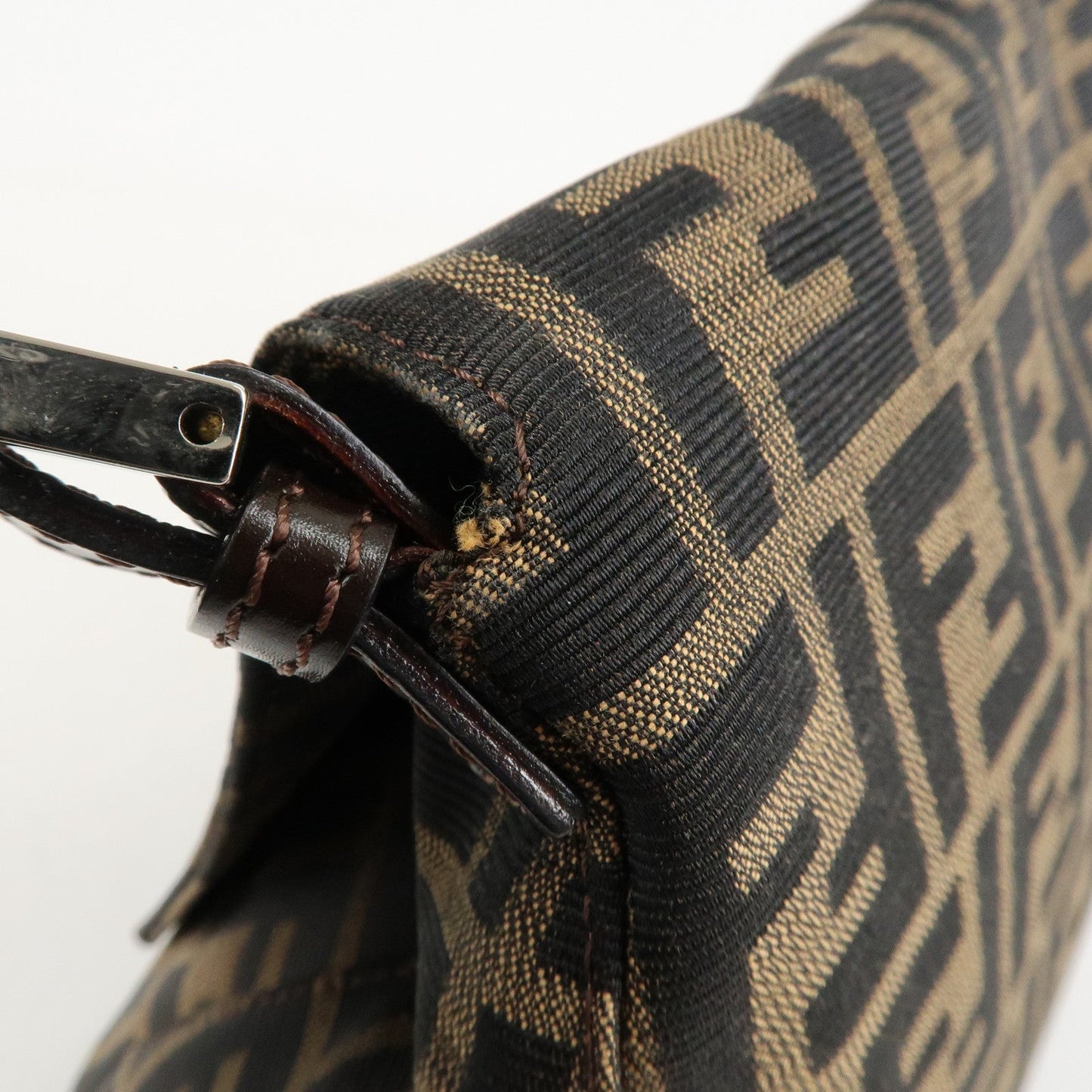FENDI Mamma Baguette Zucca Canvas Leather Shoulder Bag 26325