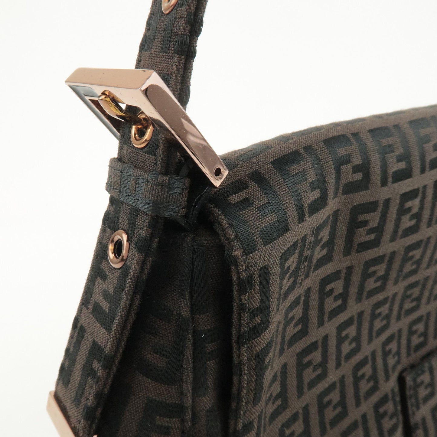 FENDI Zucchino Mamma Baguette Canvas Leather Shoulder Bag 8BR001
