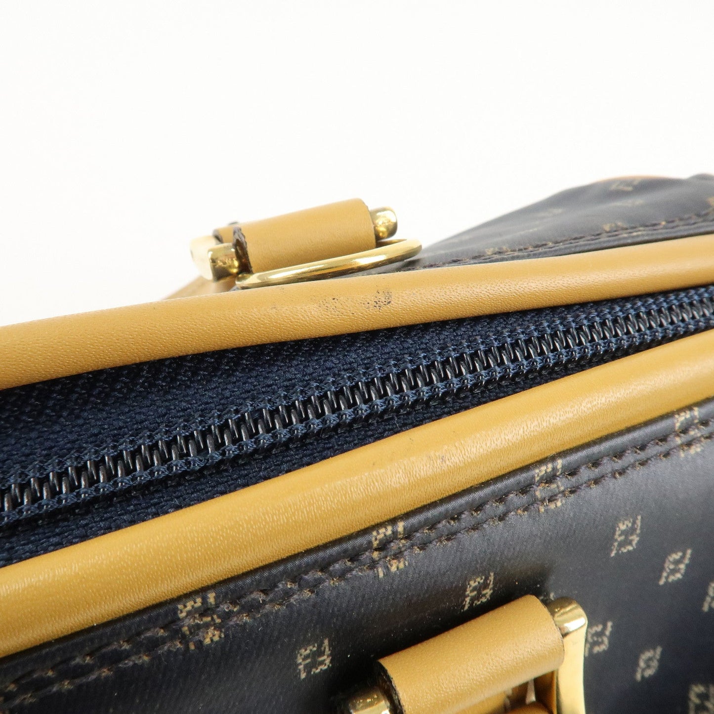 FENDI PVC Leather 2Way Bag Hand Bag Navy Brown