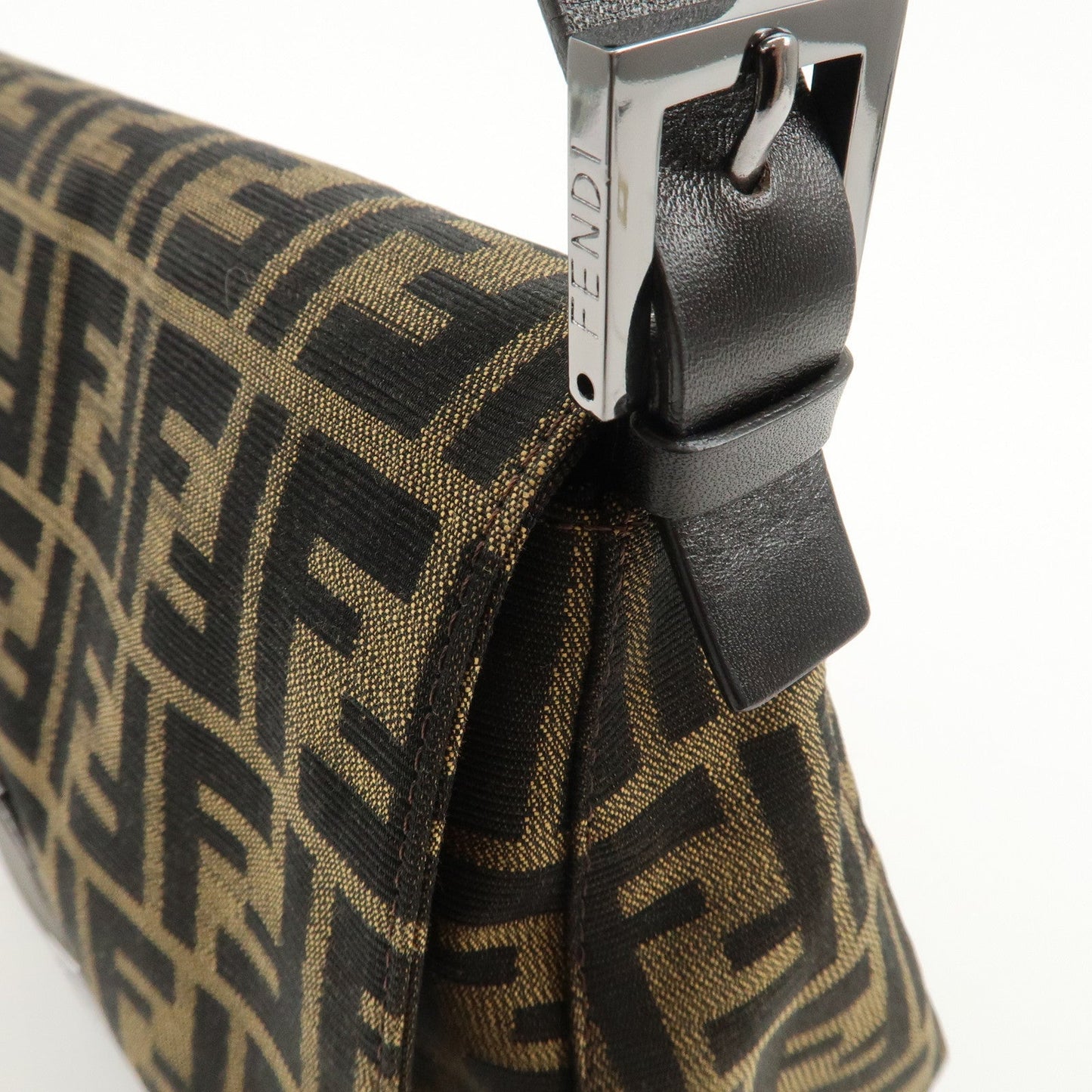 FENDI Mamma Baguette Zucca Canvas Leather Shoulder Bag 8BR001