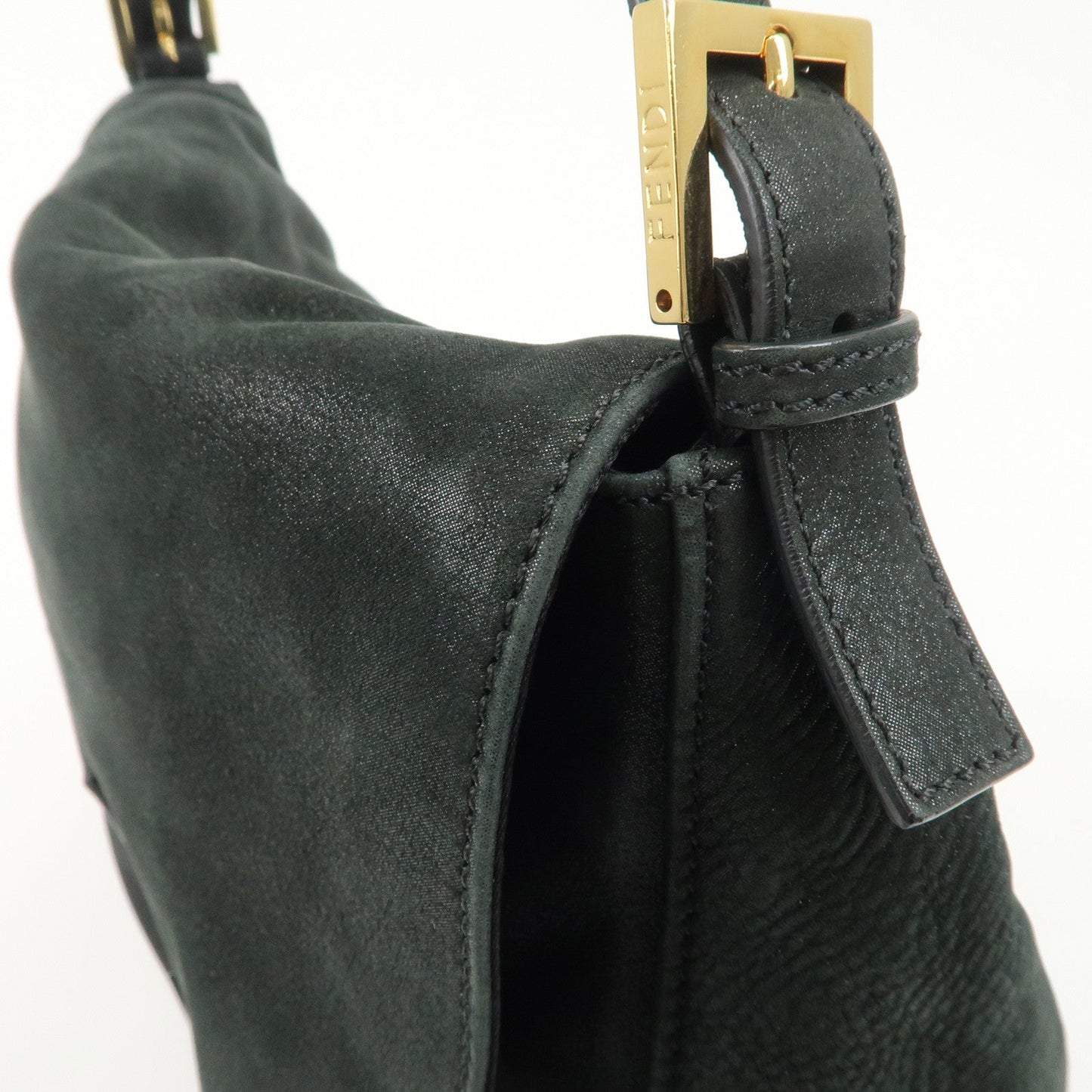 FENDI Mamma Baguette Leather Chain Shoulder Bag Gold Black 8BR638