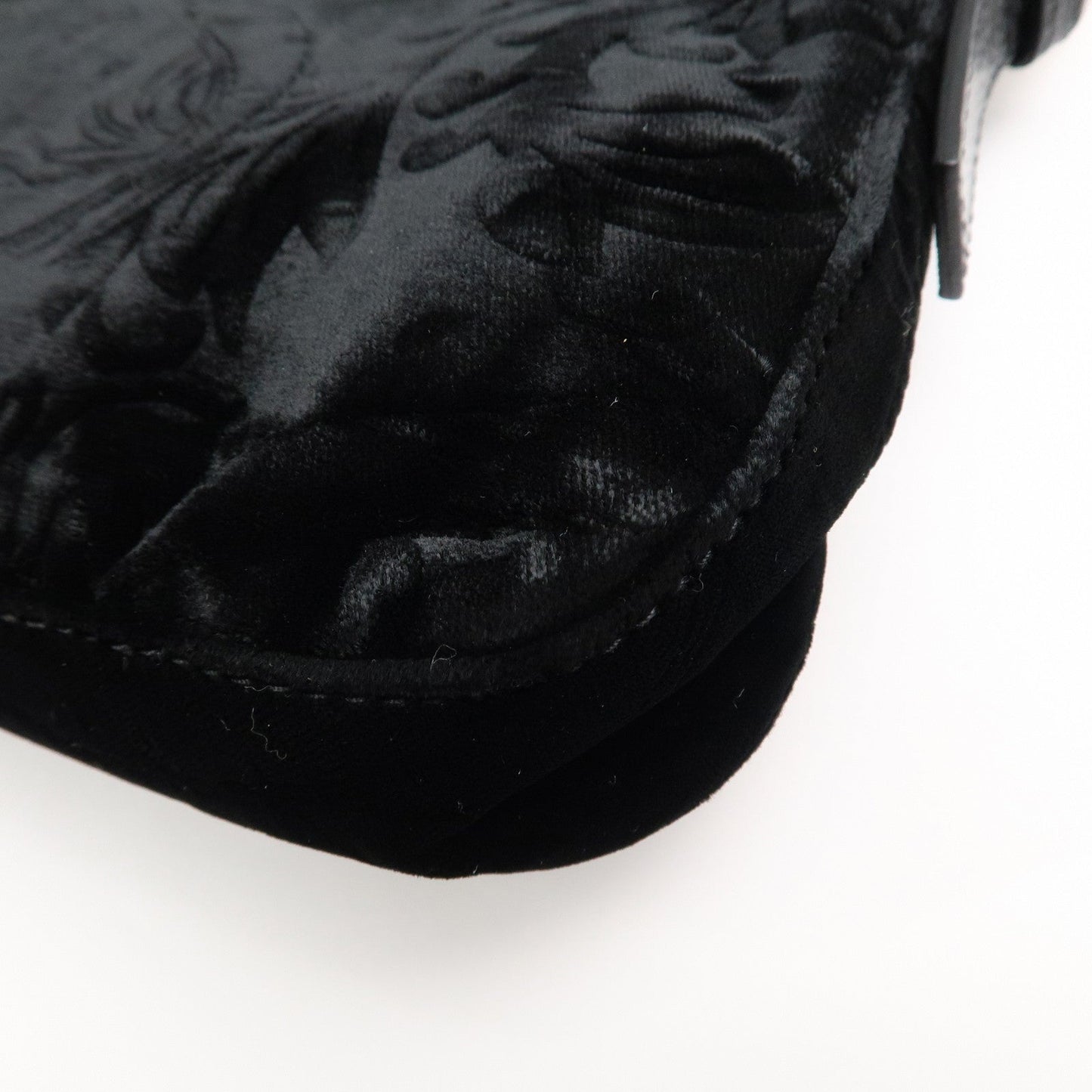 FENDI Mamma Baguette Polyester Leather Shoulder Bag Black 8BR000