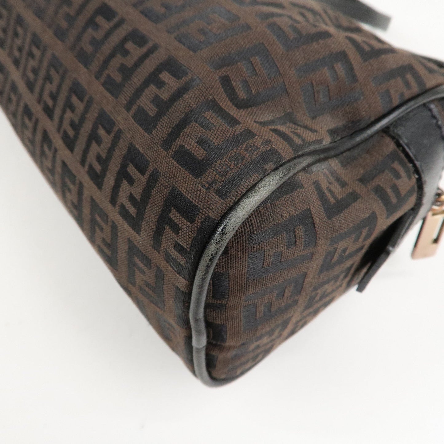 FENDI Zucchino Canvas Leather Hand Bag Brown Black 8BL006