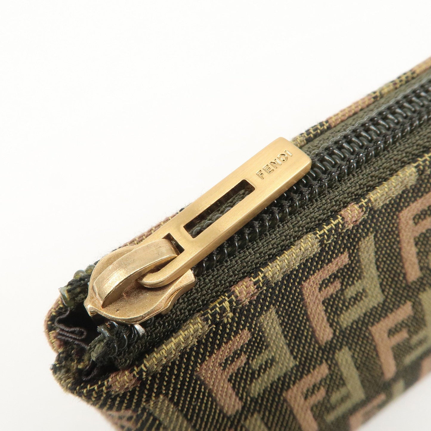 FENDI Zucca Canvas Leather Pouch Mini Bag Khaki Brown 7N0037