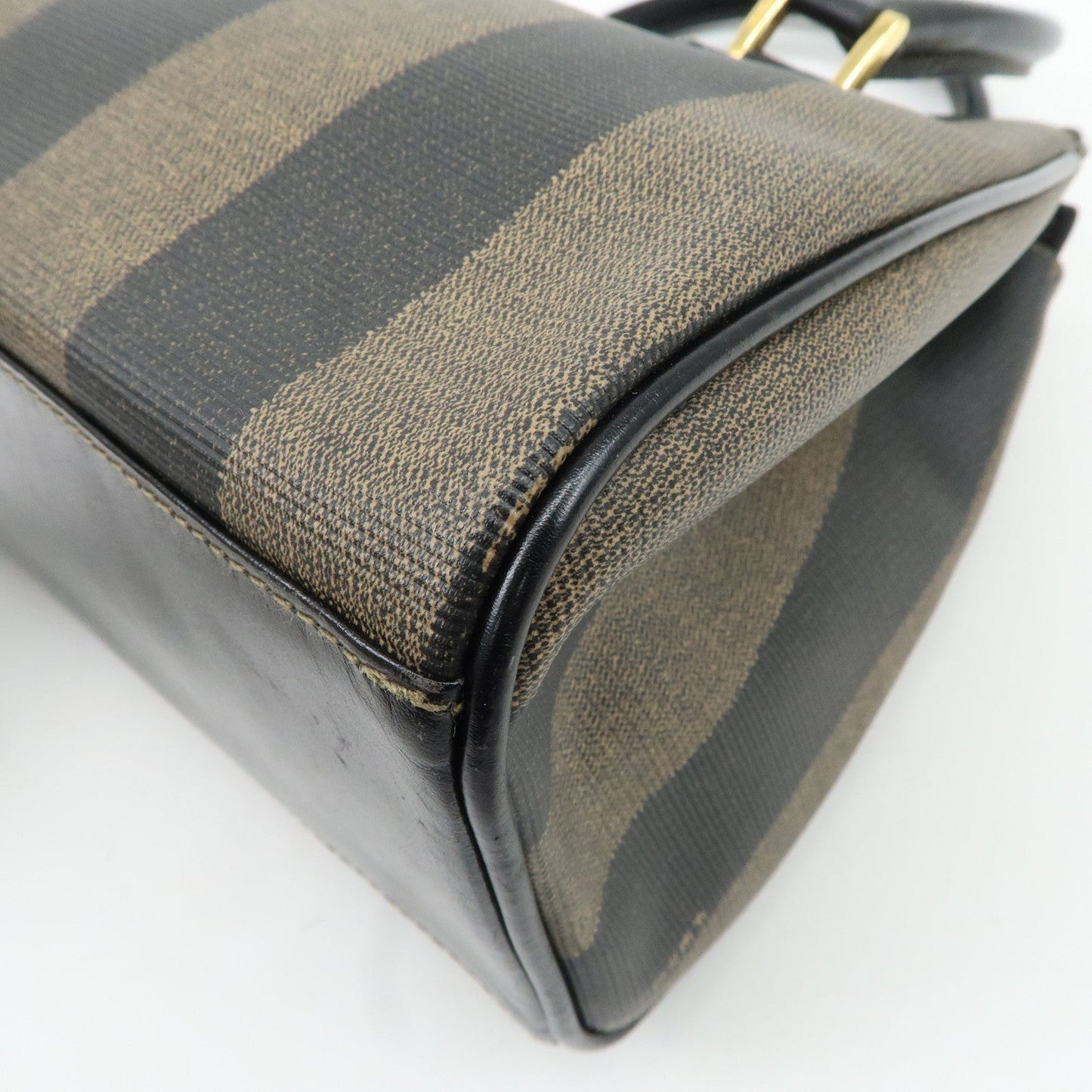 FENDI Pequin PVC Leather 2Way Bag Hand Bag Brown Black
