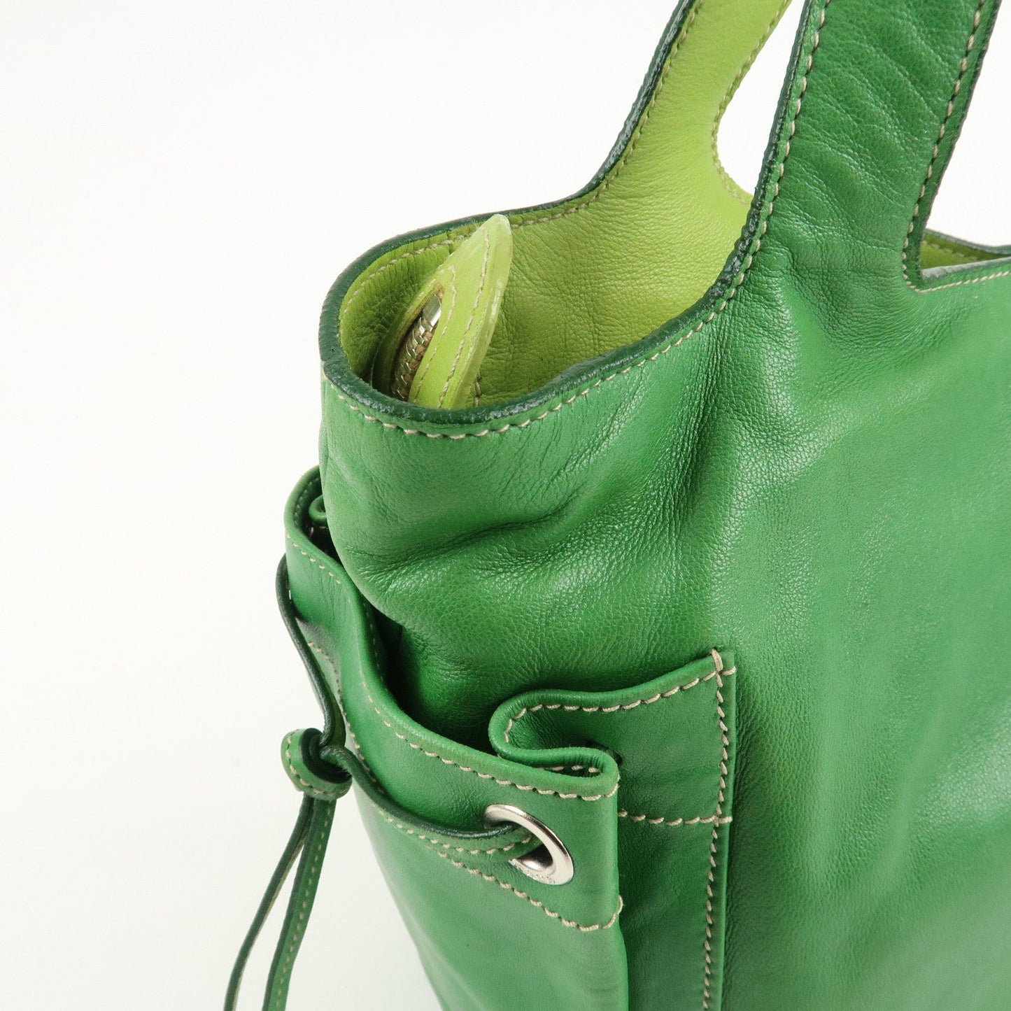 PRADA Logo Leather Tassel Shoulder Bag Hand Bag Green